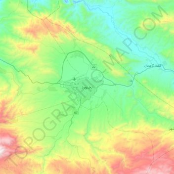 Mapa topográfico Bojnord, altitude, relevo