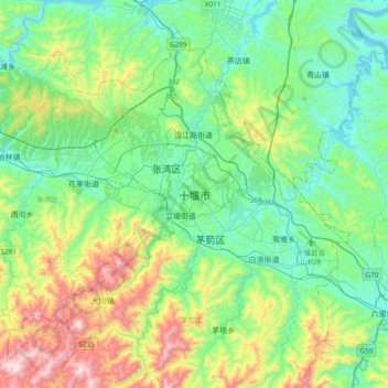 Mapa topográfico 十堰市, altitude, relevo