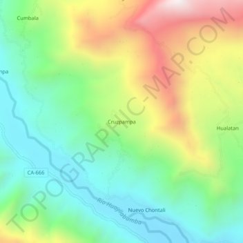 Mapa topográfico Cruzpampa, altitude, relevo