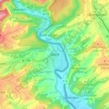 Mapa topográfico Bettel, altitude, relevo