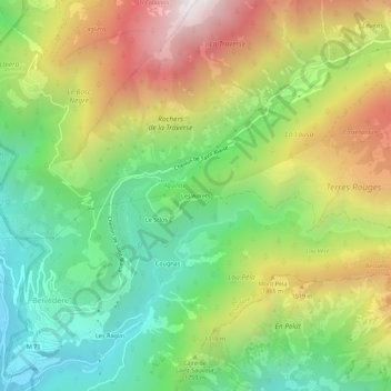 Mapa topográfico Les Adrets, altitude, relevo