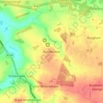 Mapa topográfico Rushbrooke, altitude, relevo