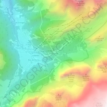 Mapa topográfico Fontanettes, altitude, relevo