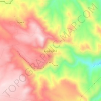 Mapa topográfico Llallaguita, altitude, relevo