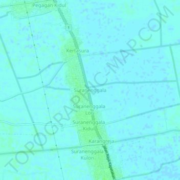 Mapa topográfico Suranenggala, altitude, relevo