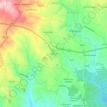 Mapa topográfico Figueira, altitude, relevo