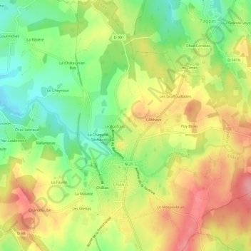 Mapa topográfico Le Nid, altitude, relevo