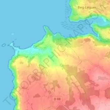 Mapa topográfico Rosmeur, altitude, relevo