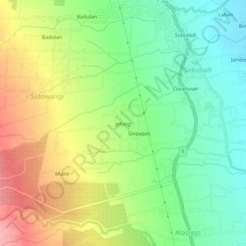 Mapa topográfico Jelung, altitude, relevo