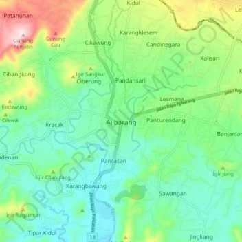 Mapa topográfico Ajibarang, altitude, relevo