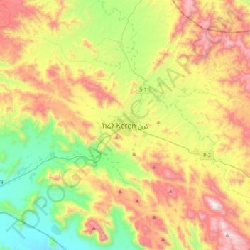 Mapa topográfico Keren, altitude, relevo