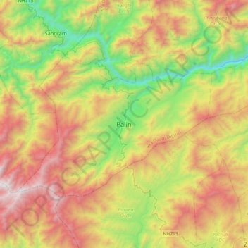Mapa topográfico Palin, altitude, relevo