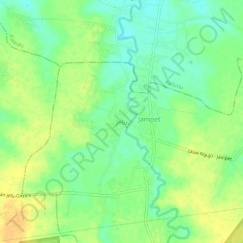 Mapa topográfico Jelu, altitude, relevo