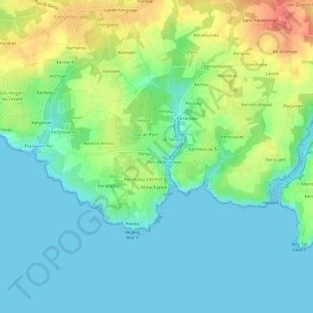 Mapa topográfico Brigneau, altitude, relevo