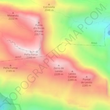 Mapa topográfico Tubo de Lenito, altitude, relevo