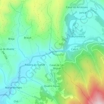 Mapa topográfico Garganta do Cabril do Ceira, altitude, relevo