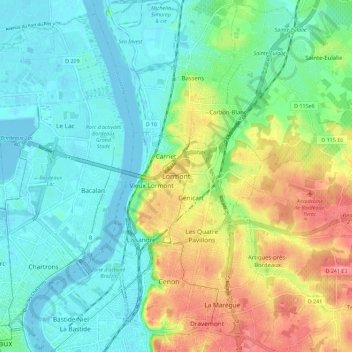 Mapa topográfico Lormont, altitude, relevo