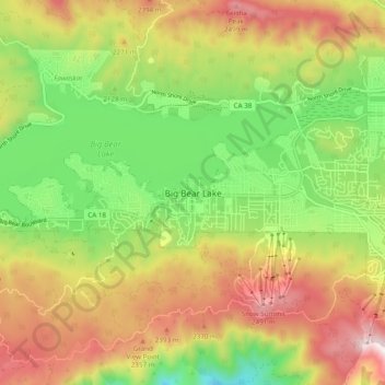 Mapa topográfico Big Bear Lake, altitude, relevo