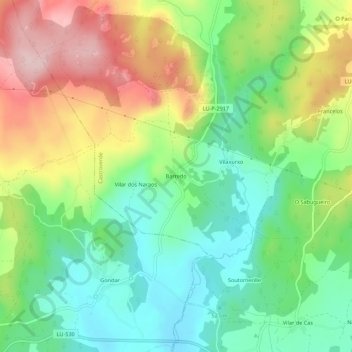 Mapa topográfico Barredo, altitude, relevo