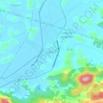 Mapa topográfico Japuíba, altitude, relevo