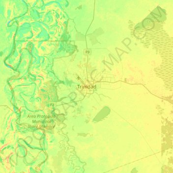 Mapa topográfico Trinidad, altitude, relevo