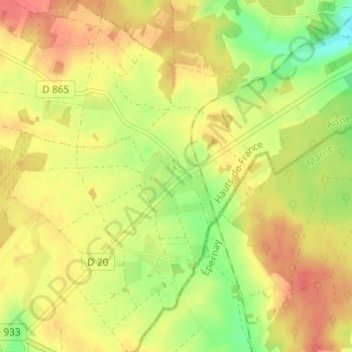 Mapa topográfico Villemoyenne, altitude, relevo