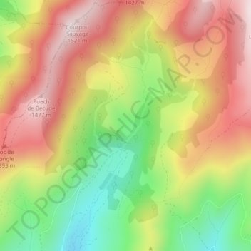 Mapa topográfico Montagne de Cols, altitude, relevo