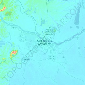 Mapa topográfico Campos dos Goytacazes, altitude, relevo