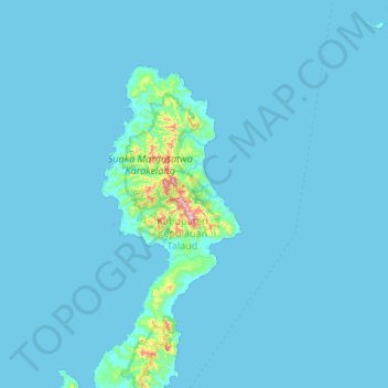 Mapa topográfico Kepulauan Talaud, altitude, relevo