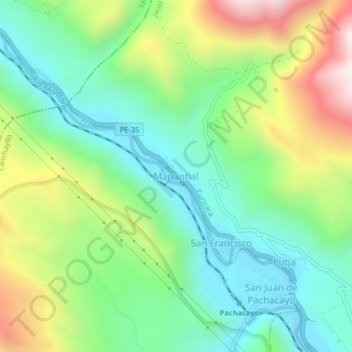 Mapa topográfico Manantial, altitude, relevo