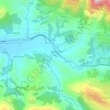 Mapa topográfico Con, altitude, relevo