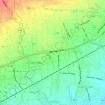 Mapa topográfico Trunuh, altitude, relevo