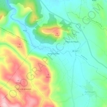Mapa topográfico Fonte Coberta, altitude, relevo