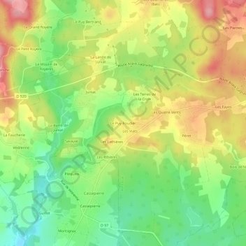 Mapa topográfico Le Puy Roudier, altitude, relevo