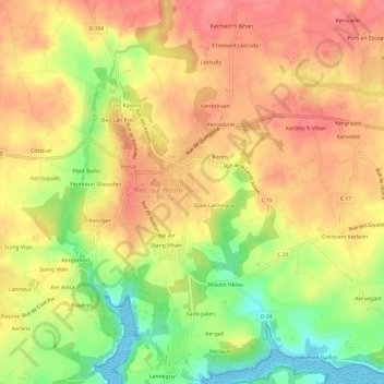 Mapa topográfico Kergoalabre, altitude, relevo