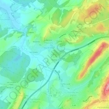 Mapa topográfico Frachère, altitude, relevo
