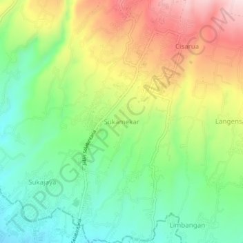 Mapa topográfico Sukamekar, altitude, relevo