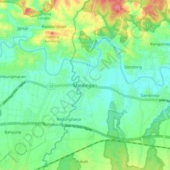 Mapa topográfico Mantingan, altitude, relevo