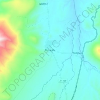 Mapa topográfico Tarucani, altitude, relevo