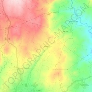 Mapa topográfico Lagoas, altitude, relevo