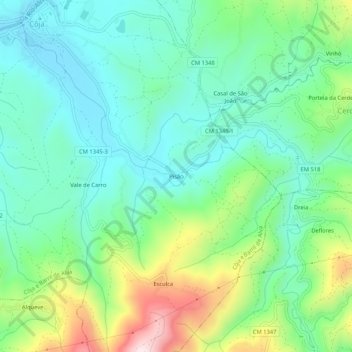 Mapa topográfico Pisão, altitude, relevo