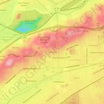 Mapa topográfico Owenton, altitude, relevo