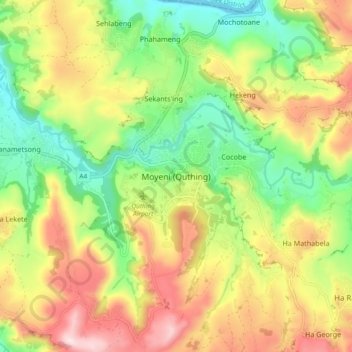 Mapa topográfico Moyeni (Quthing), altitude, relevo