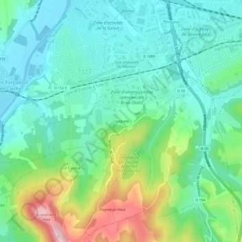 Mapa topográfico Langlade, altitude, relevo