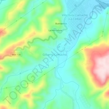Mapa topográfico Gilberto Camacho, altitude, relevo
