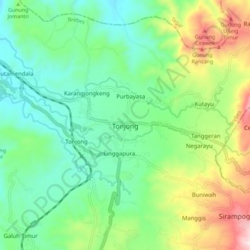 Mapa topográfico Tonjong, altitude, relevo