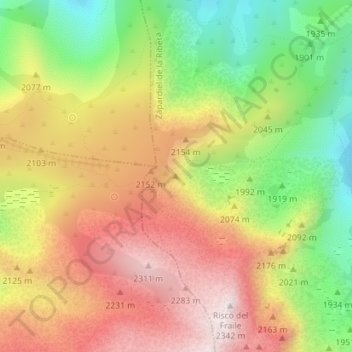 Mapa topográfico El Calvitero, altitude, relevo
