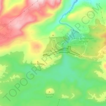 Mapa topográfico Pajagan, altitude, relevo