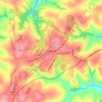 Mapa topográfico Cianorte, altitude, relevo