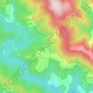 Mapa topográfico Les Pauzes, altitude, relevo